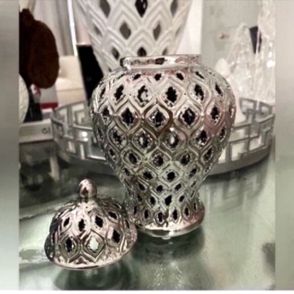 New Silver Ginger Jar with Lid - Picture 12 of 13